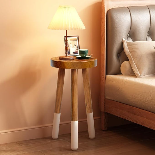 Teak 11.8” Round Dip Dyed Teak Stool | Wood Accent Side Table | Wood Plant Stand (20" Tall)
