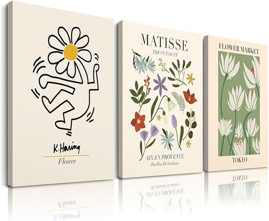 HesenDot Minimalist Framed Matisse Canvas Wall Art,Abstract Matisse Wall Decor,Quality Canvas Prints for 12x16IN,Art Posters Decoration for Bathroom,Living Room,Bedroom Set of 3