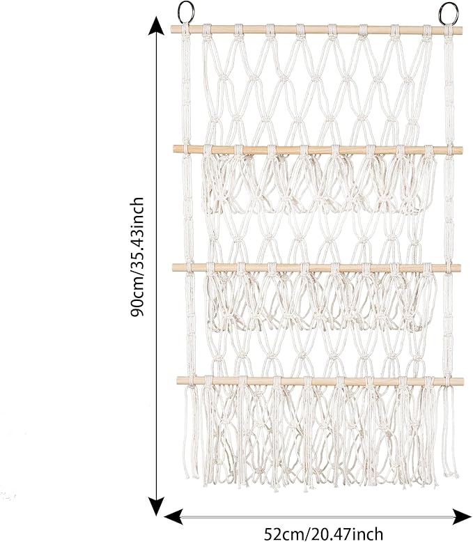 3 Tiers Plush Toy Organizer Hammock with Tassels, Stuffed Animals Net for Room Decor, Plushie Net Toy Hammock, Over the Door Organizer, Storage and Organization for Kid's, 3 Layers