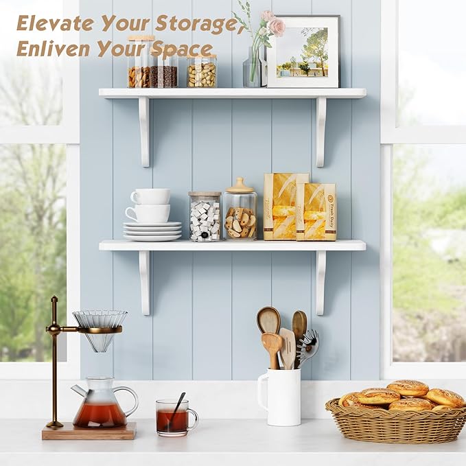 Forbena Decorative Wall Shelves for Living Room Set of 3, 24 Inch White Floating Shelves for Women Girls Bedroom, Unique Arched Wood Display Shelves for Office Storage Bathroom Decor Plants Books
