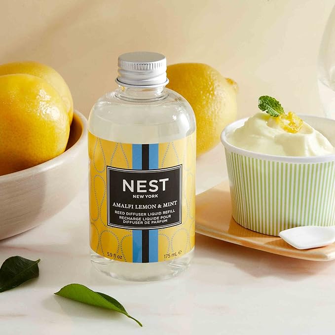 NEST New York Reed Diffuser Liquid Refill, Amalfi Lemon & Mint - 5.9 fl oz - Fragrance for Up to 90 Days - Flame Free