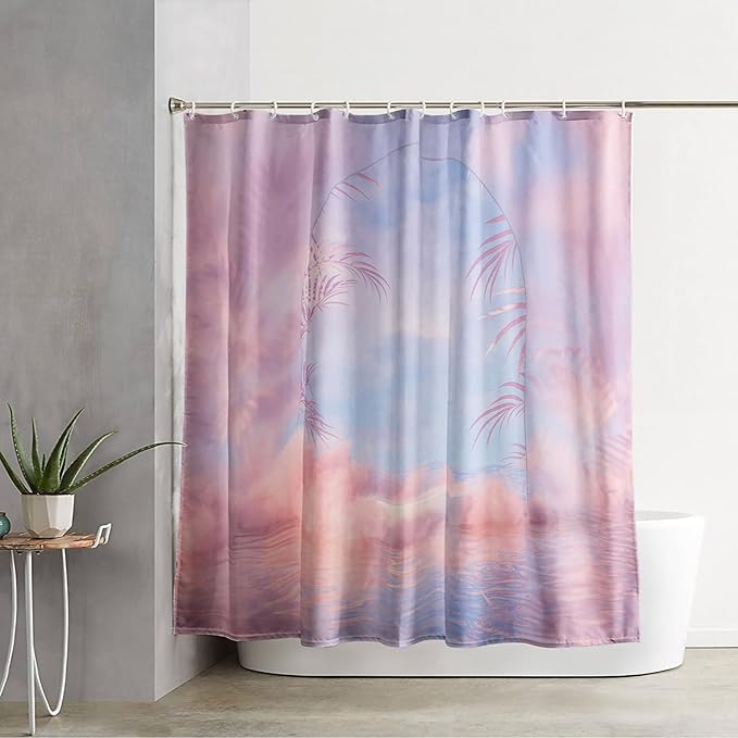 AILONEN Pink Wonderland Shower Curtain,Blue and Pink Sweet Bathroom Shower Curtain for Girls Kids Teens, 72" W*84" H Dream Sky Theme Shower Curtain Sets for Bathroom