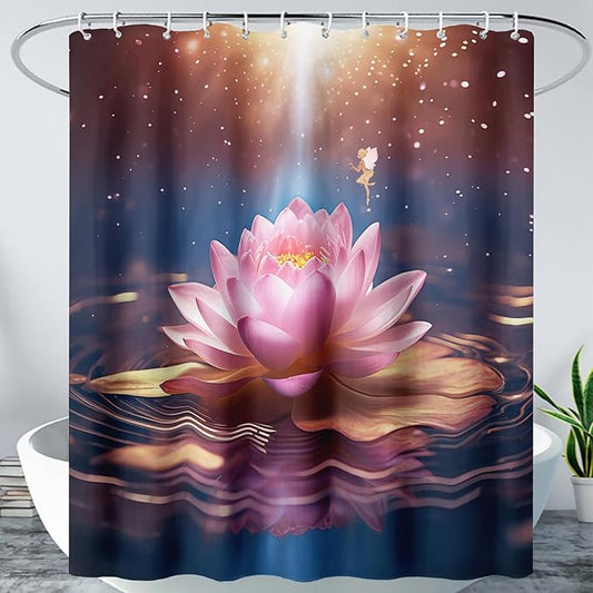 AILONEN Pink Flower Shower Curtain,Galaxy Floral Lotus Flower Bath Curtain,Polyester Waterproof for Bathroom with 12 Plastic Hooks 72" W*72" H