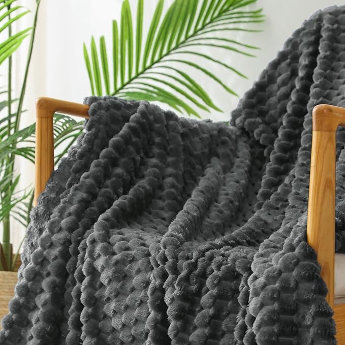 Exclusivo Mezcla Queen Size Soft Fleece Blanket, 90x90 Inches Stylish Jacquard Velvet Blanket for Bed, Fuzzy Cozy Lightweight for All Season, Grey