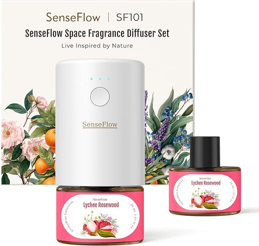 SF101 Waterless Ultrasonic Essential Oil Diffuser–100% Plant-Based,120-Day Natural Air Freshener & Aromatherapy Diffuser for Home,Hotel,Studio–Covers up to 100㎡-Lychee Rosewood