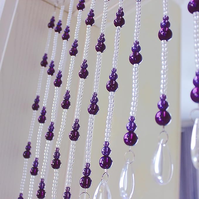 Hanging Glass Door Beads Beaded Curtains Valance Self-Adhesive for Doorways Crystals Stran Arched Windows, Clear Crystal Room Bead Partition Curtain Door Frame Beads for Doorways Closets 11