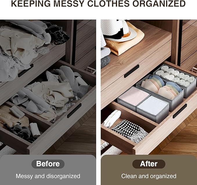 DIMJ Drawer Organizers for Clothing, Set of 12 Dresser Drawer Organizers, Fabric Closet Organizers and Storage, Drawer Dividers for Baby Clothes, Socks, Belt, Tie (Blended)