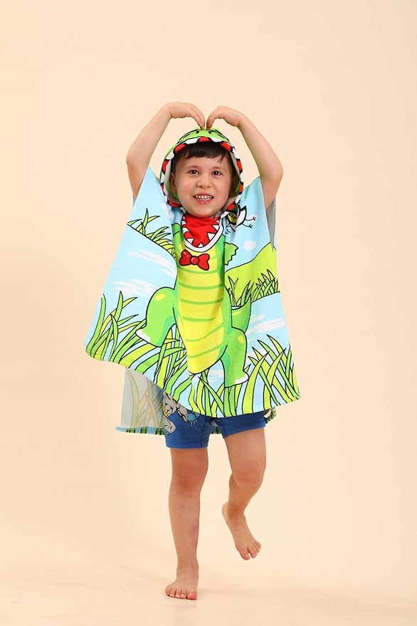 Dinosaur Hooded Towels for Kids, Kids Beach Towels for Boys/Girls, Swimming Towels/Towel Robes/Wearable Towels/Pool Towels for Kids 2-10, Poncho Beach Towels for Kids, Hooded Beach Towels for Toddler