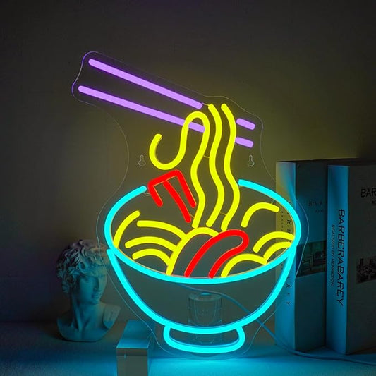 NOSUN Ramen Neon Light for Wall Decor - Noodle Sign for Kitchen, Restaurants, Fast Food - LED Light Up Wall Sign