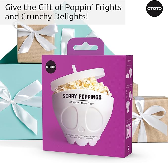 OTOTO New Scary Poppings Microwave Popcorn Popper - Gothic Popcorn Microwave Popper, Silicone Microwave Popcorn, Collapsible Bowl Popcorn Bowls, Halloween Goth Accessories Goth Gifts (White)