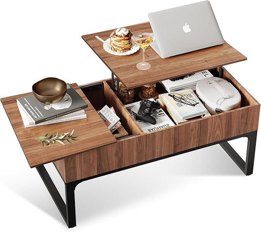 WLIVE Lift Top Coffee Table with Storage, 40.9" Coffee Table with Lifting Top & Sliding Cover, Wood Modern Center Table with 2 Hidden Compartment for Living Room, Walnut Oak