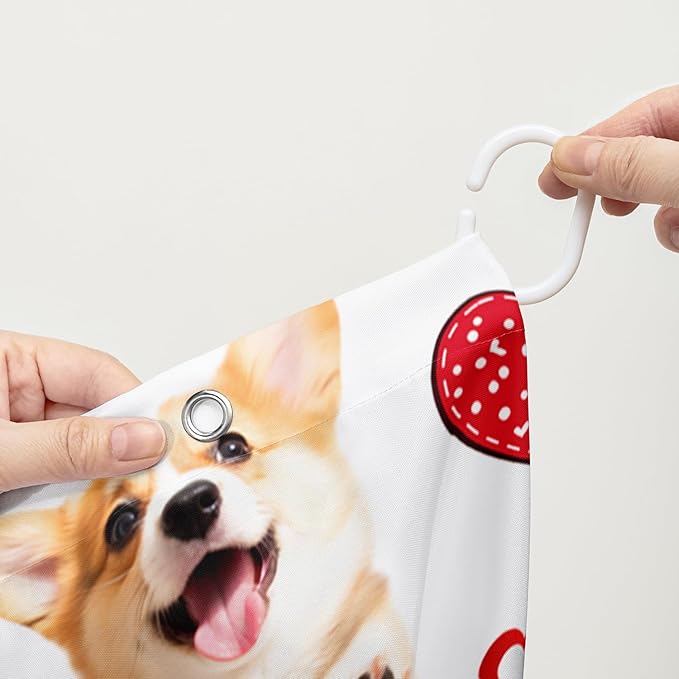 AILONEN Puppy Dog Shower Curtain for Bathroom,Cute Corgi Waterproof Bath Curtain,Pet Dog Kids Girls Dog Lover Curtain with 12 Plastic Hooks(48" W*72" H)