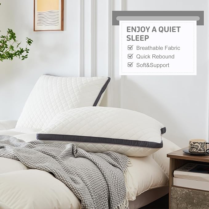 Soft Pillows Standard Size Set of 2,Bed Pillows with Gusseted Edge,Fluffy Microfiber Standard Pillows 2 Pack for Back, Stomach or Side Sleepers