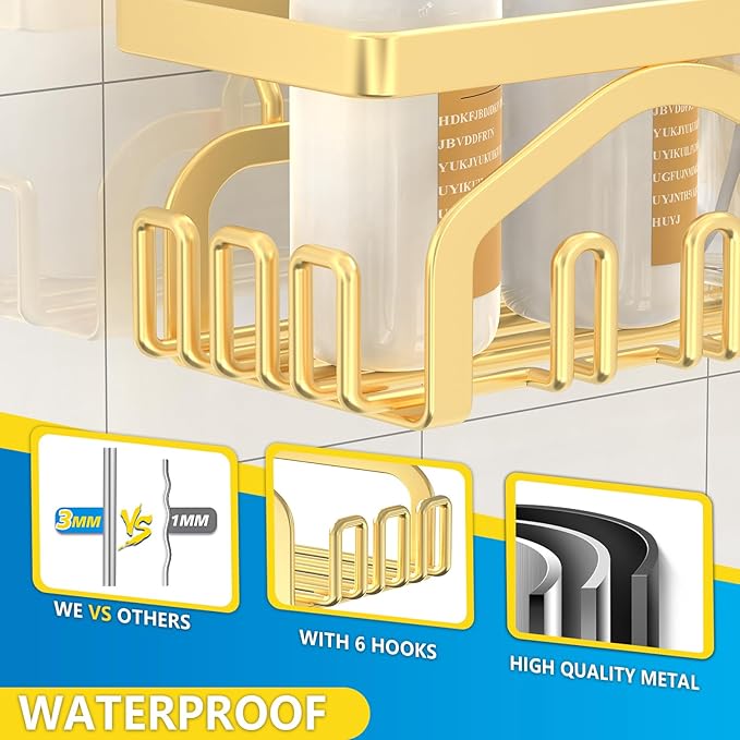 Coraje Shower Caddy - 5-Pack Adhesive Shower Organizer, Large Capacity, Rustproof, No Drilling Required