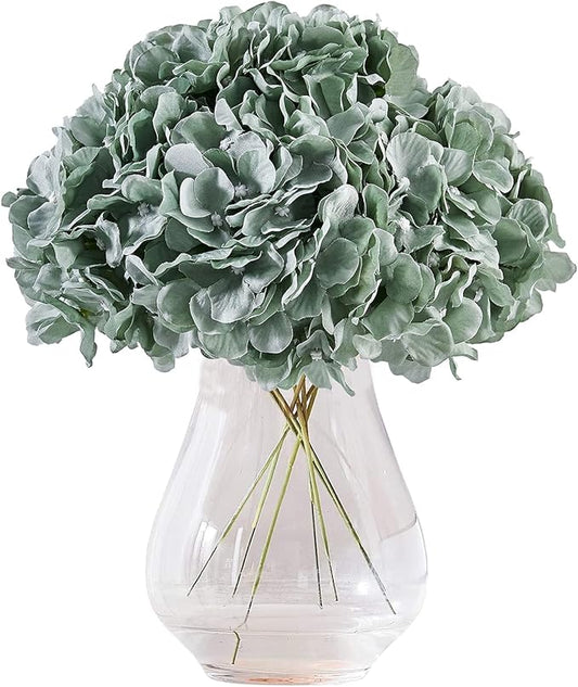 Artificial Hydrangea Flower Heads Hydrangea Silk Flowers Head for Wedding Centerpieces Bouquets DIY Floral Decor Home Decoration,Pack of 10 with Long Stems (Sage Green)