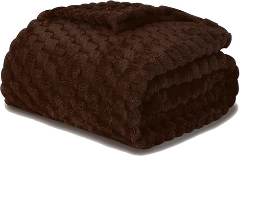 Puncuntex Brown Throw Blanket 50"×60" inches Fuzzy 3D Jacquard Decorative Flannel Fleece Super Soft Plush Cozy Blanket for Couch Sofa Chair Lightweight