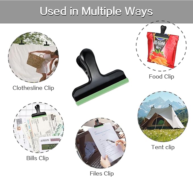 HOUSE AGAIN 12 Pack Stainless Steel Chip Bag Clips Covered with Green Silicone - NO More Sharp Edges - Color Coded for Food Bags - Air Tight Seal, Heavy Duty for Kitchen and Office, 3 Inches-Black