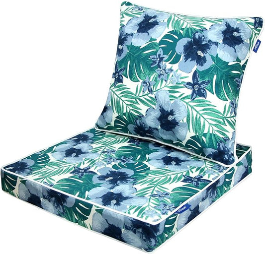 Deep Seat Cushions, Outdoor Cushions, Patio Furniture Cushions, Deep Seat & Back Cushion Patio Cushions with Rmoveable Cover for Backyard Couch Sofa Fade Resistant (22x22x3 in, Blue Flowers)