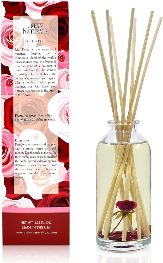 Urban Naturals Red Roses Reed Diffuser Oil Gift Set| Floral Scented Sticks Room Freshener for Bathroom, Kitchen & Bedroom | Great Idea