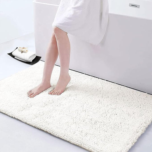 Smiry Luxury Chenille Bathroom Rugs 44x24, Extra Soft and Absorbent Shaggy Bath Mat, Machine Washable, Non-Slip Plush Carpet Runner for Tub, Shower, and Floor, Home Decor Accessories, Ivory