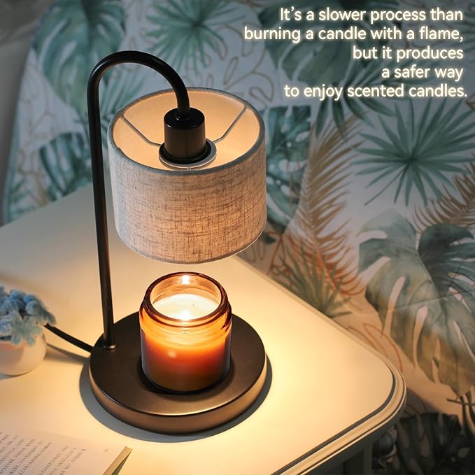 Candle Warmer Lamp with Timer, Dimmable Candle Wax Warmer Candle Lamp with 2 Bulbs, House Warming Gifts Brithday Gifts for Women Bedroom Home Decor - Linen