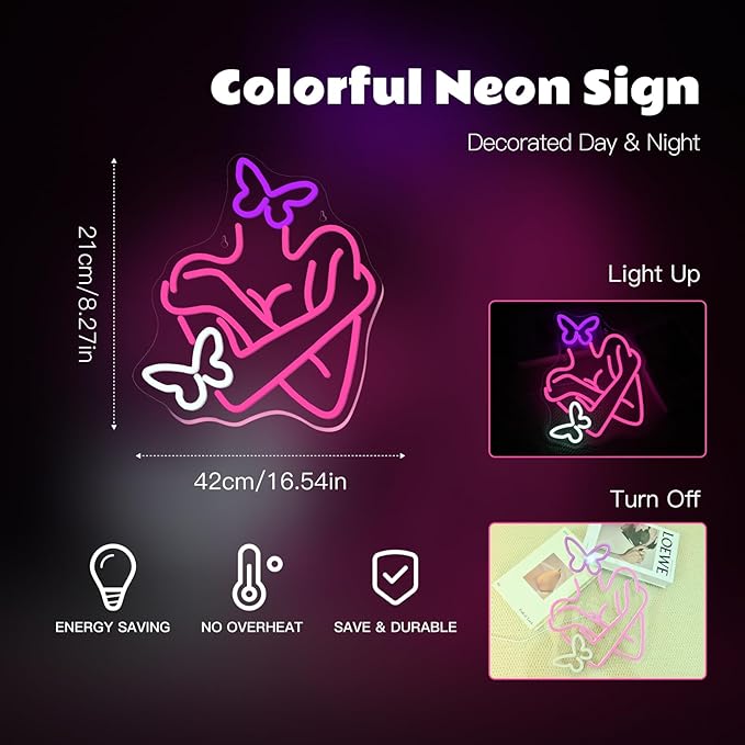 Gamerneon Elegant Butterfly Neon Sign Pink Neon Signs for Wall Decor Beautiful Club LED Lights for Bedroom Living Room Girls Party Bar Neon Light Sign Gift for Women
