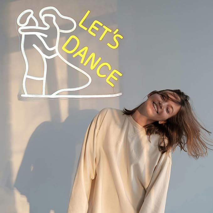 Let's Dance Neon Sign for Wedding, Birthday, Bedroom Wall Decor, Happy Hour, Good Vibes - Dimmable LED Light Strip, 5V Charger, User Manual