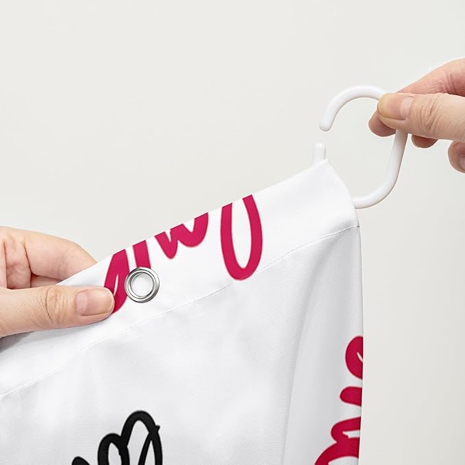 AILONEN Heart Love Shower Curtain for Bathroom, Black and White Eiffel Tower Print Bath Curtain,Pink Hearts Girls Women Shower Curtain Decoration Waterproof with 12 Plastic Hooks, 72" W*84" H