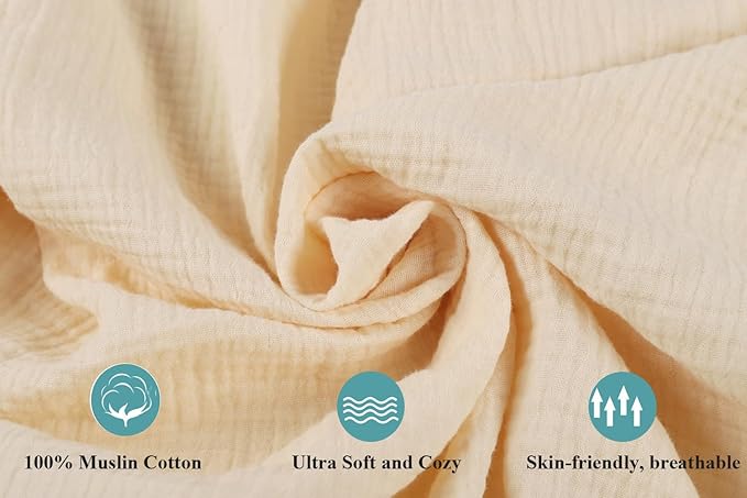 Muslin Square Playard/Playpen Fitted Sheets, Perfect for 36 X 36 Inch Portable Playard Soft 100% Cotton Beige & Blush