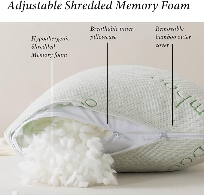 Full Body Pillow for Adults Shredded Memory Foam Long Pillow for Sleeping with Removable Cover Firm Hug Pillows for Side and Back Sleepers 20x54