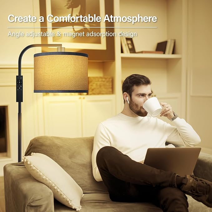 BoostArea Dimmable Floor Lamp for Living Room,Arc Sofa Lamps with Remote Control,Stepless Dimmable & Colors Temperature 2700k-6500k,67 in,Tall Modern Standing Lamp for Bedroom Study Room Office,Grey