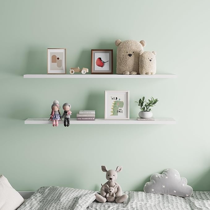 Floating Shelves 48 Inch Wall Shelf Solid Wood Mounted Storage for Bedroom Living Room Set of 2, White Wall Shelves