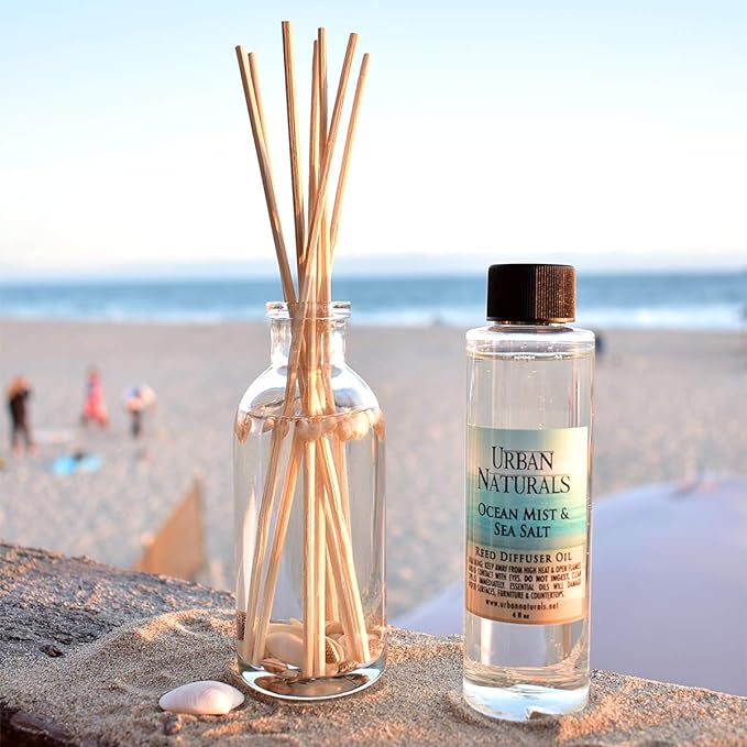 Urban Naturals Ocean Mist & Sea Salt Reed Diffuser Set | Made with Essential Oils & Real Botanicals | Decorative Air Freshener for Large Rooms | Beautiful Home Décor Makes a Great Gift