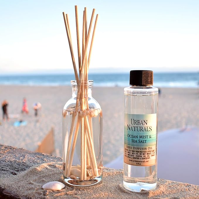 Urban Naturals Ocean Mist & Sea Salt Reed Diffuser Set | Made with Essential Oils & Real Botanicals | Decorative Air Freshener for Large Rooms | Beautiful Home Décor Makes a Great Gift