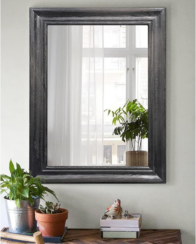 Mirrors for Wall with Black Wood Frame Large 20"x16" Rectangular Hanging Mirrors for Bathroom Bedroom Living Room Home Decor