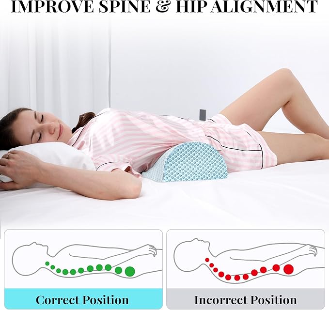 Large Knee Pillow for Side Sleepers Memory Foam Leg Pillows for Sleeping Yoga Bed Half Moon Bolster Pillow for Neck Pain Relief with Pillowcase 23.6"x8.7"x5"(Cooling Blue, Extended Size)