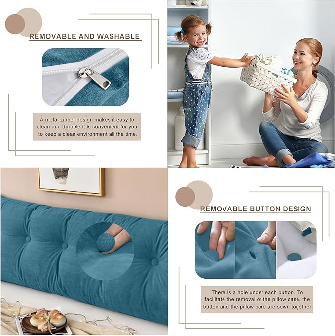 Large Triangular Headboard Pillows Long Backrest Positioning Support Bolster Cushion for Daybed Fluffy Quality Plush Body Wedge Pillow with Removable Cover(Dark blue-24x8x20in)