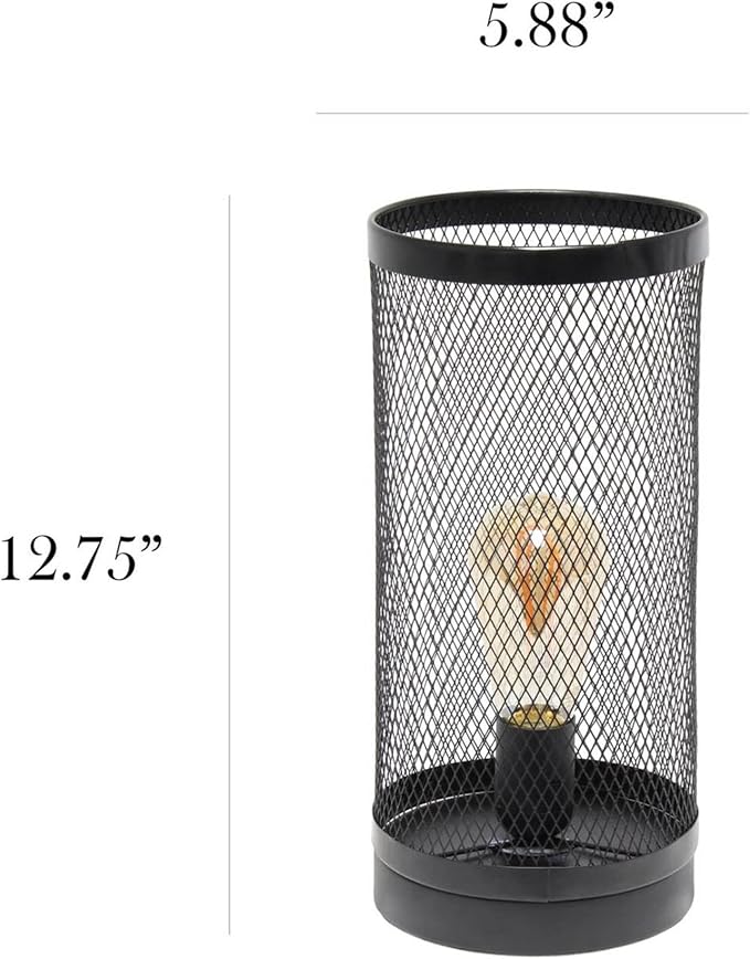 Simple Designs LT1075-BLK Black Mesh Cylindrical Steel Table Lamp