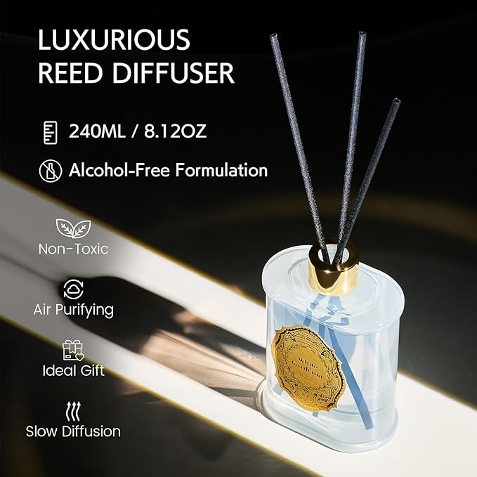 M&SENSE 8.4 oz Large Reed Diffuser for Home | Gardenia Scent Oil Diffuser with Sticks | Bedroom Bathroom Living Room Decor