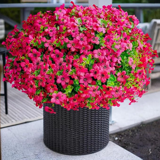 Artificial Flowers Outdoor, Faux Silk Flowers Plastic Plants for Outdoors Indoor Outside Front Porch Hanging Planter Window Box Garden Home Decoration, 14 Bundles(Rose Red)