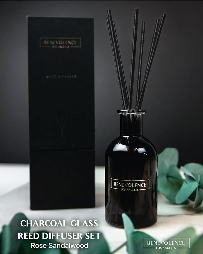 Benevolence LA Reed Diffusers for Home, Rose & Sandalwood Relaxing Fragrance | Aromatherapy Reed Diffuser Sticks with Gift Box, Scented Sticks for Bathroom | Home Decor