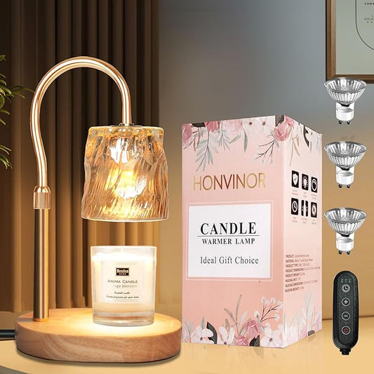 Candle Warmer Lamp with Timer & Dimmer, Candle Warmer Height Adjustable, Fits All Jar Scented Candles, Candle Lamp with 3 Bulbs, Charming Gift for Home Decor