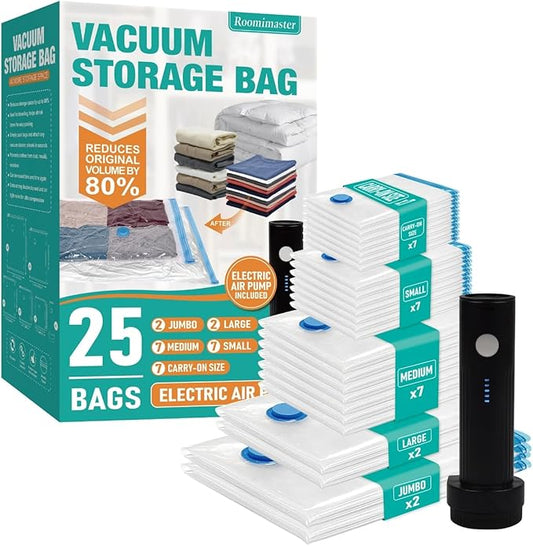 Vacuum Storage Bags with Electric Pump, 25 Combo Space Saver Bags Vacuum Seal Bags with Pump, Space Bags, Comforters, Blankets, Beddings