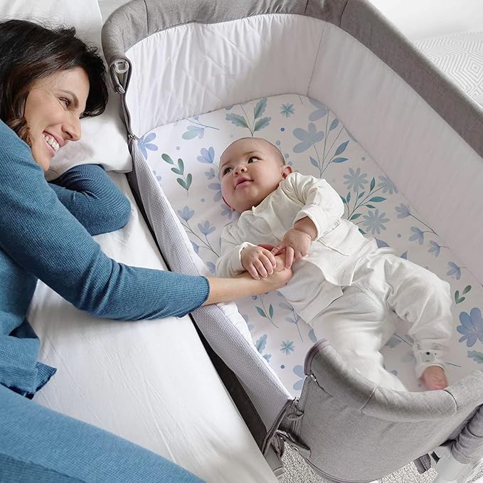 TotAha Premium Stretchy Bassinet Cradle Sheets (2-Pack) -Hypoallergenic, Silky Comfort, Buttery Soft, Calming Effect, All-Season Jersey-Knit, 32 X 16 X 3''(Blue Flower & Small Floral)