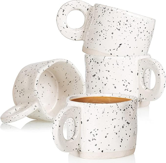 CREATIVELAND Coffee Mug,Ceramic Coffee Mugs Stoneware Coffee Cups with Handle for Latte, Espresso,Cappuccino,Hot chocolate,Milk Mugs Set Dishwasher Microwave Safe (White)
