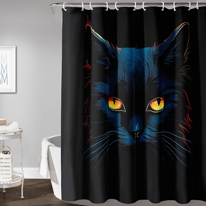 AILONEN Black Cat Shower Curtain,Wildlife Cat Bath Curtain for Adults,Animal Theme Polyester Waterproof with 12 Plastic Hooks 60" W*72" H