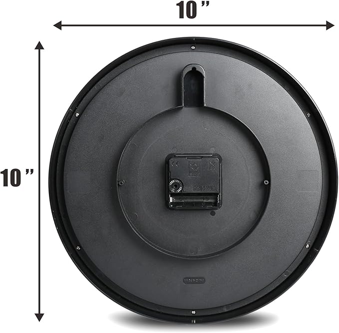 Plumeet 10'' Wall Clock, Bedroom Wall Clocks Battery Operated, Silent Quartz Small Clock Decorate Kitchen Living Room, 3D Numbers Display Easy to Read, Black