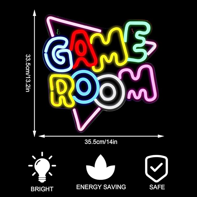 Gamerneon Game Room Large Neon Signs 13.2"x14" Colorful LED,USB Neon Lights for Game Zone Party Decor Bedroom Gaming Wall Lightup Signs Teen Boy Bedroom Home Gamer Party Decorations Gifts
