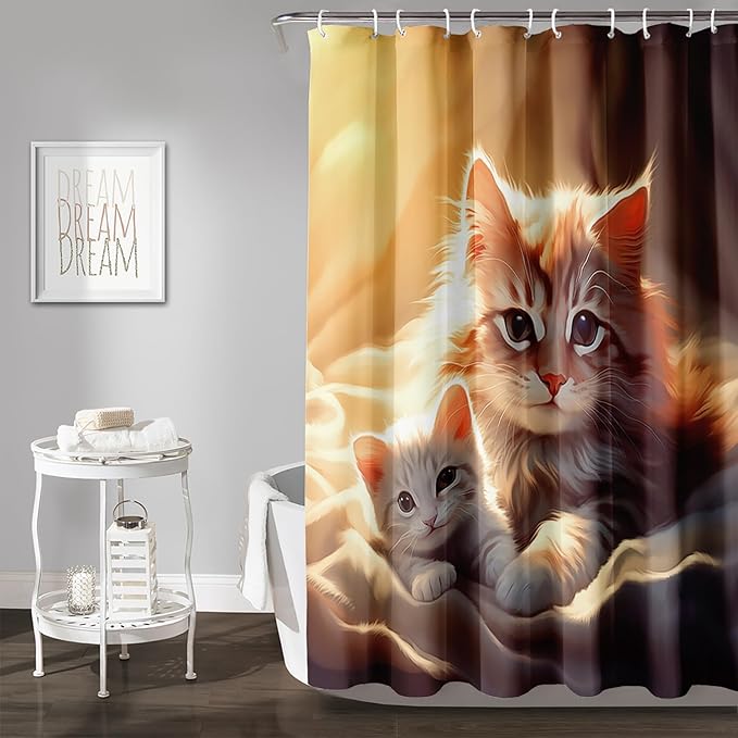 AILONEN 3D Kawaii Cat Shower Curtain, Beautiful Kittens with Flower Shower Curtain for Kids Girl Boys Bathroom Decor,Cute Pet Animal Cat Lover Waterproof Shower Curtains Sets with Hooks,72" W*78" H