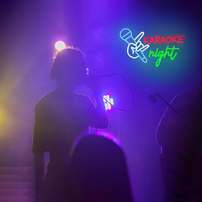 Karaoke Night Neon Sign for Music Room Decor Dimmable Karaoke Led Lights Signs for Karaoke Party Neon Light for Beer Bar Man Cave Pub Studio Game Room Birthday Party Decoration